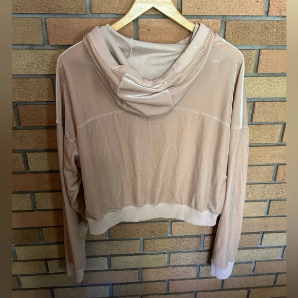 Alo Yoga Velour Velvet Cropped Hoodie Size M Color Nectar Light Pink Athleisure - Picture 5 of 6